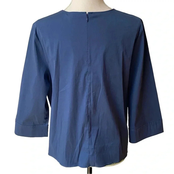 Halogen Blue Tie-Front Top Size Large Petite | 3/4 Sleeve Workwear Blouse - Picture 11 of 14